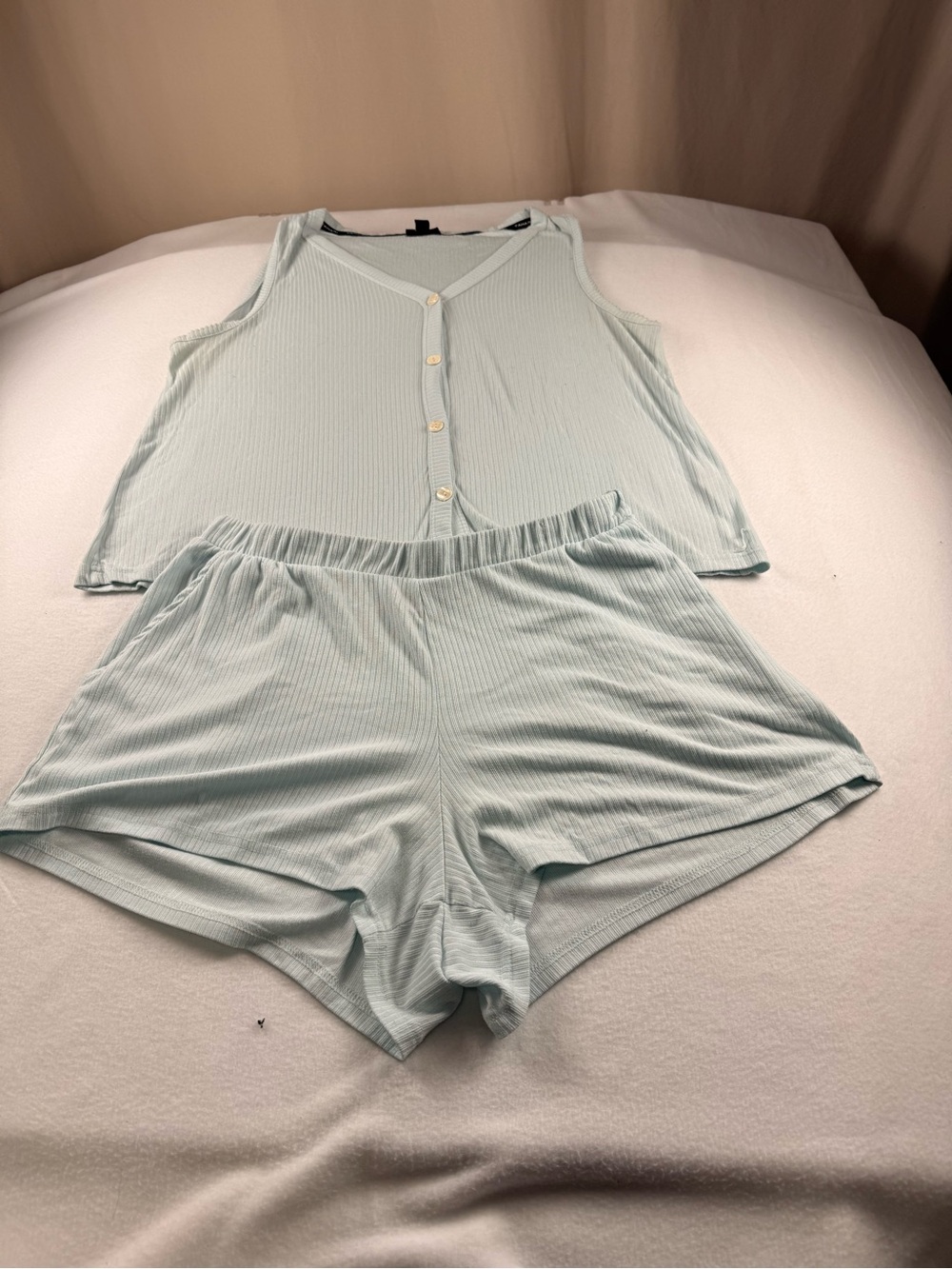 Tahari Pale Blue Ribbed Tank & Shorts Sleep Set 345
